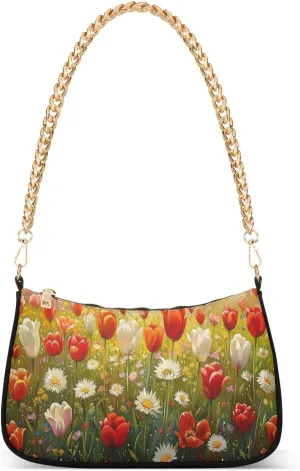 A Field Of Tulips Shoulder Bag for Women, Handbag with Chain Strap, Soft Purse Tote Bag for Ladies