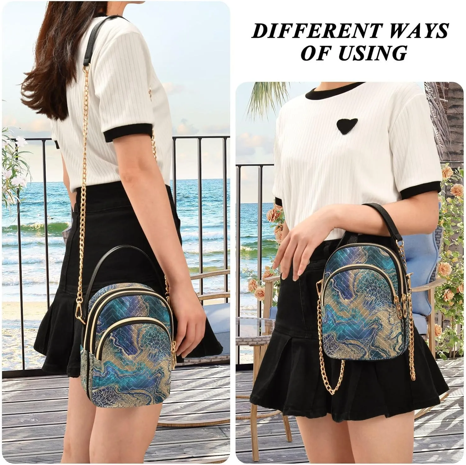 Abstract Painting Gold Waves Womans Purse, Cross over Bag for Woman Womens Small Purse