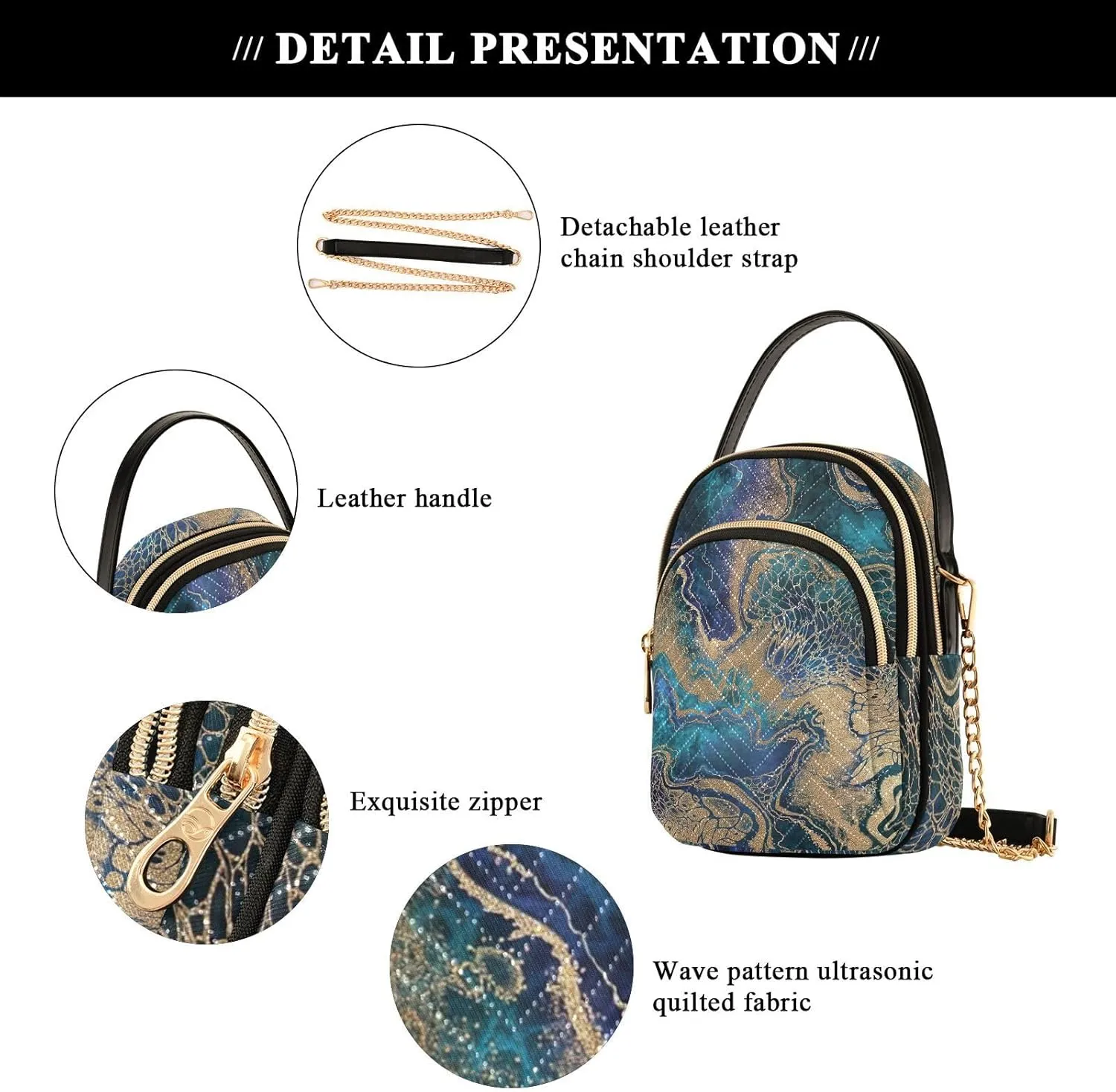 Abstract Painting Gold Waves Womans Purse, Cross over Bag for Woman Womens Small Purse
