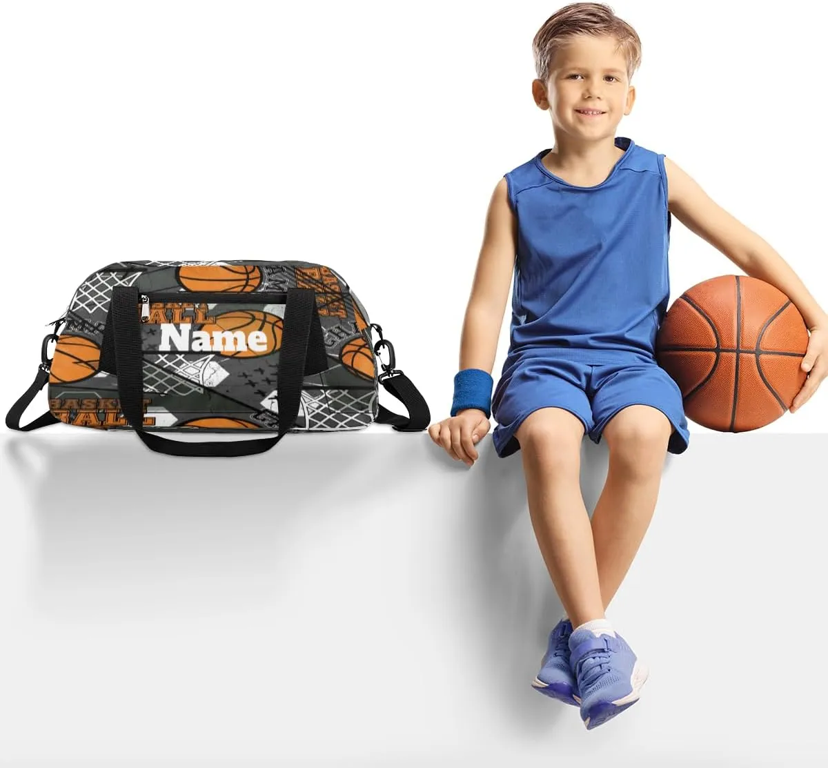 Abstract Sports Basketball Custom Name Kids Duffel Bags Personalized Customized Gifts Sports Gym Bag Girls Dance Bag Overnight Weekender Sleepover Carry On Travel Tote Bag for Boys Girls