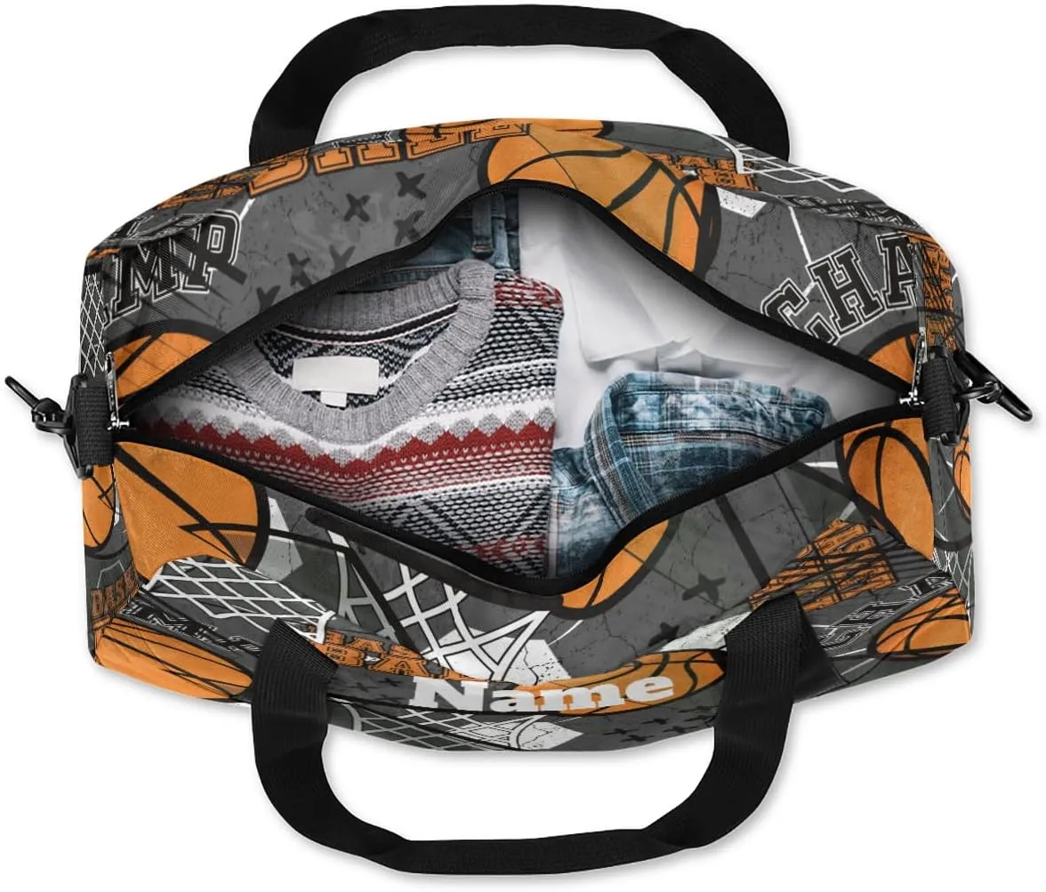 Abstract Sports Basketball Custom Name Kids Duffel Bags Personalized Customized Gifts Sports Gym Bag Girls Dance Bag Overnight Weekender Sleepover Carry On Travel Tote Bag for Boys Girls