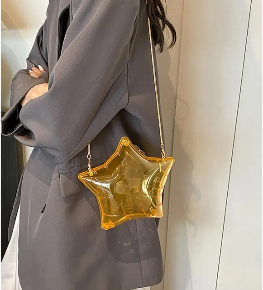 Acrylic Evening Clutch Purse Star Shape Unique Evening Crossbody Bag for Women Formal Wedding Prom Party Silver