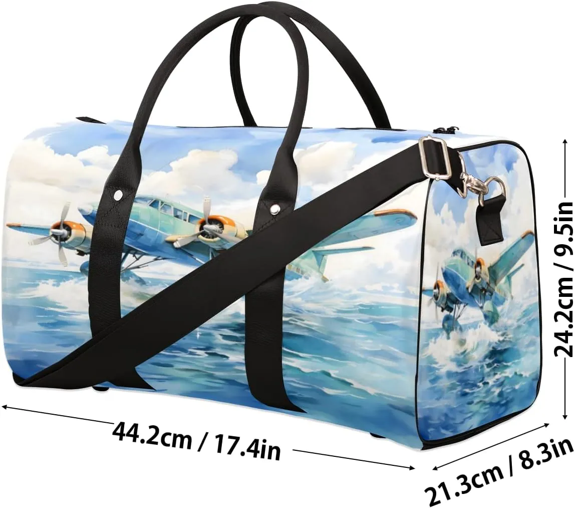 Aircraft Pattern Travel Duffle Bag, Sports Gym Bags for Women Men, Carry On Weekender Overnight Workout Airplane Trips Bag