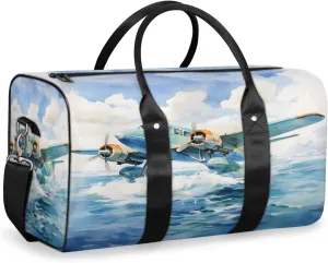 Aircraft Pattern Travel Duffle Bag, Sports Gym Bags for Women Men, Carry On Weekender Overnight Workout Airplane Trips Bag