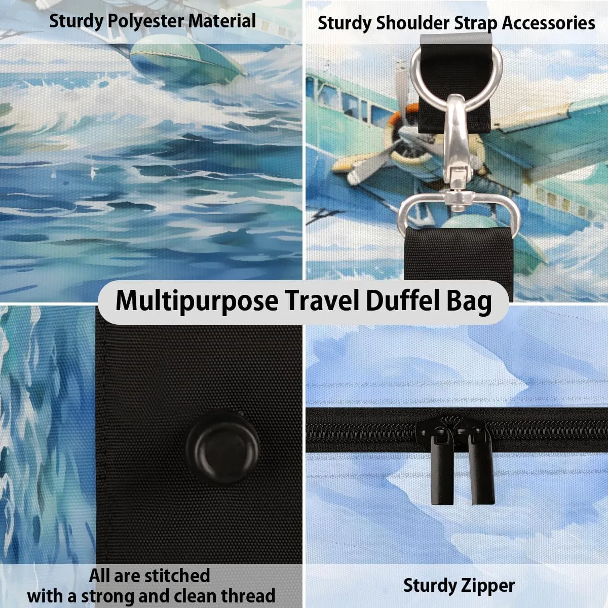 Aircraft Pattern Travel Duffle Bag, Sports Gym Bags for Women Men, Carry On Weekender Overnight Workout Airplane Trips Bag