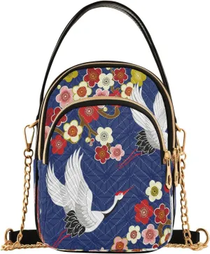 ALAZA Chain Crossbody Bags for Women Flying Cranes Birds Quilted Shoulder Crossbody Handbags Travel Cross Body Cell Phone Purses Bags