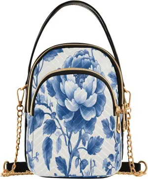 ALAZA Quilted Crossbody Bags for Women,Chinese Porcelain Blue White Floral02 Women's Crossbody Handbags Small Travel Purses Phone Bag