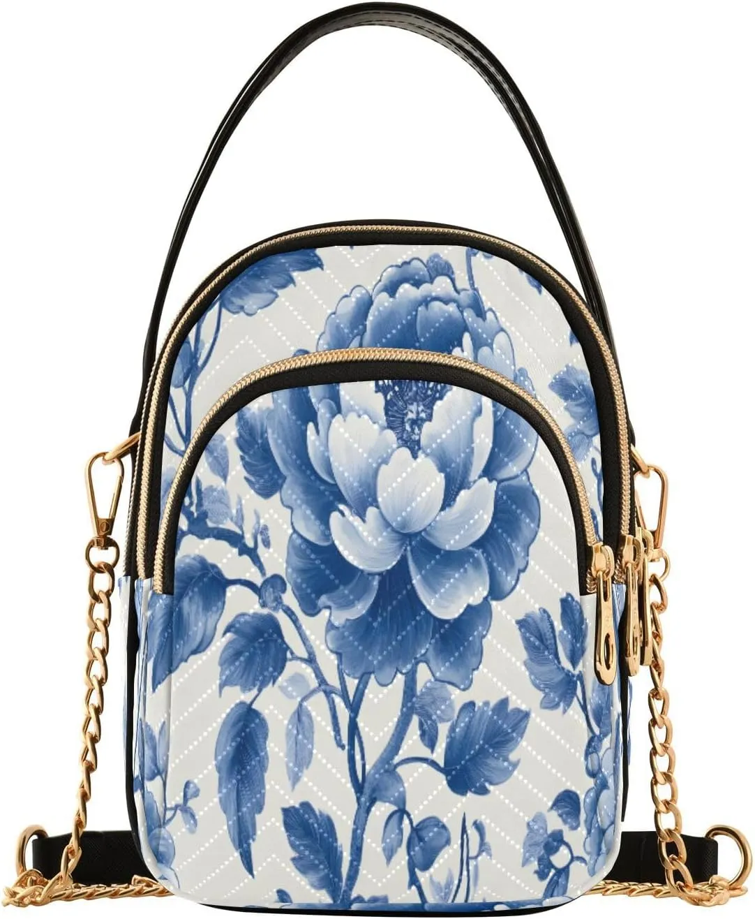 ALAZA Quilted Crossbody Bags for Women,Chinese Porcelain Blue White Floral02 Women's Crossbody Handbags Small Travel Purses Phone Bag
