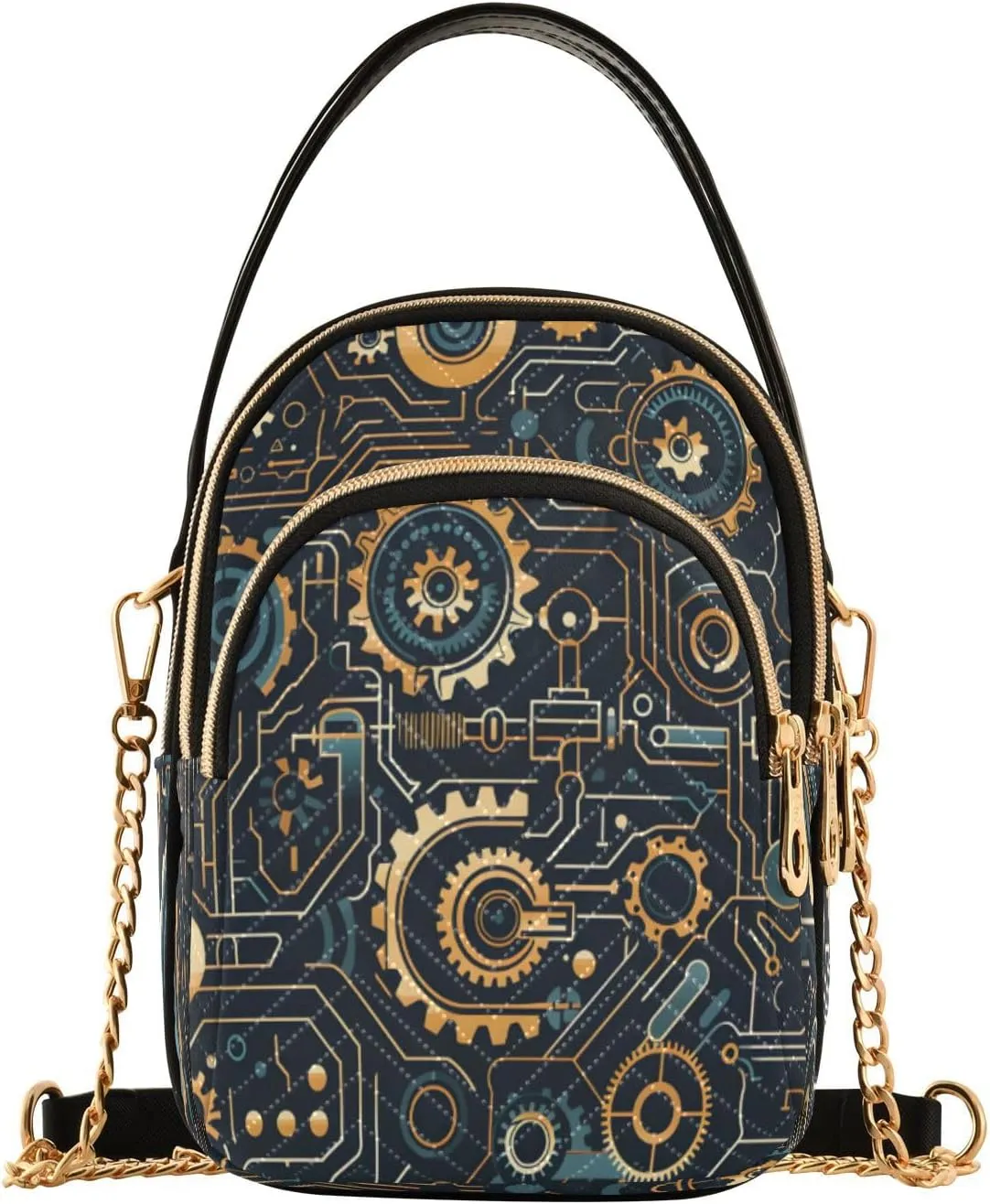 ALAZA Quilted Crossbody Bags for Women,Machinery Seamless Pattern Women's Crossbody Handbags Small Travel Purses Phone Bag