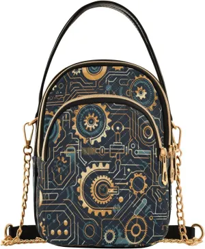 ALAZA Quilted Crossbody Bags for Women,Machinery Seamless Pattern Women's Crossbody Handbags Small Travel Purses Phone Bag