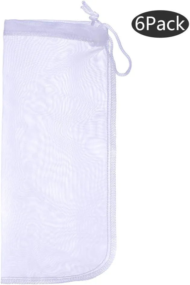 ALEGI Media Filter Bag Aquarium Extra Fine,Reusable 180 Micron Drawstring Mesh Filter Bags for Very Fine Resins Filter (10"*3.9" (6 Pack))