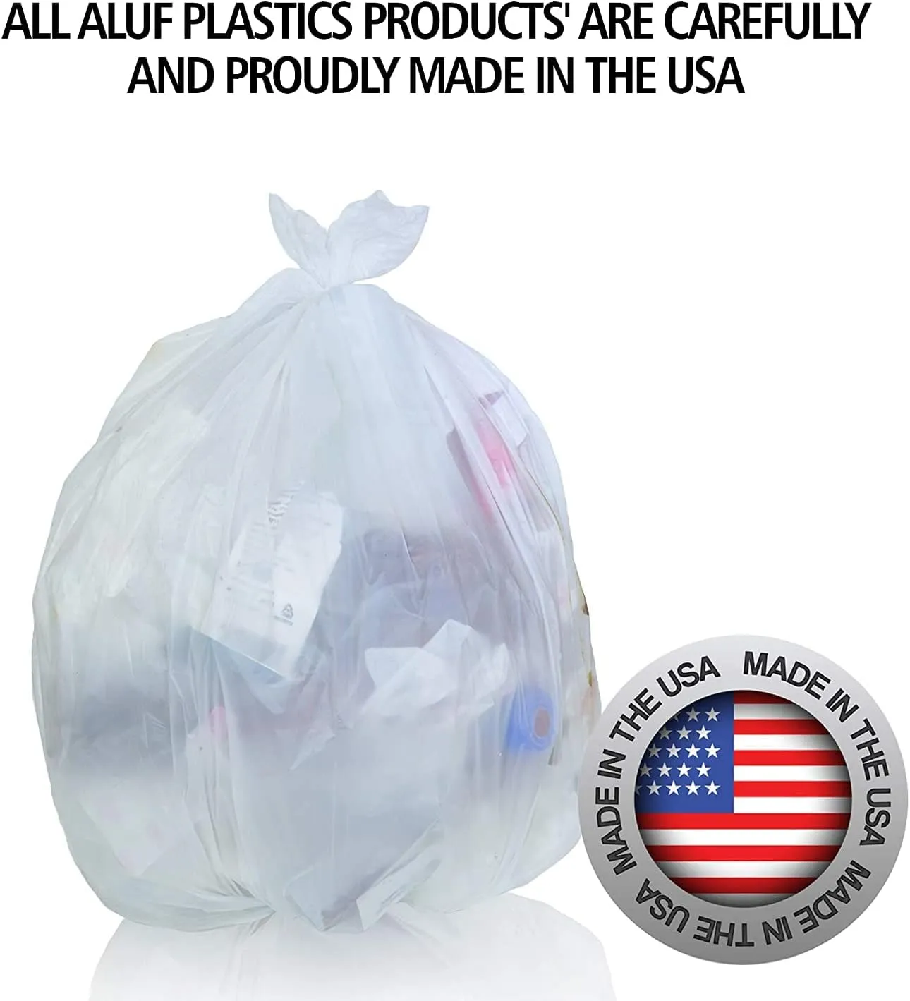 Aluf Plastics High Density Trash Bags, 55 Gallon, 200 Count, 17 Micron (eq), 36" x 60", Clear, for Bathroom, Office, Industrial, Commercial, Janitorial, Municipal, Recycling
