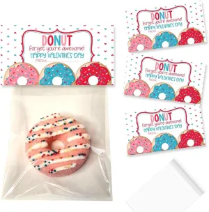 Amanda Creation You're Awesome Donut Themed Happy Valentine's Day Bag Toppers for Party Favor Treat Bags, Set of 20 Bag Toppers With 20 Self-Adhesive Bags Also Included