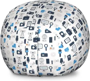 Ambesonne Blue and White Storage Toy Bag Chair, Journalism Mass Media Communication Theme Press TV News, Stuffed Animal Organizer Washable Bag, Large Size, Pale Blue Dark Blue