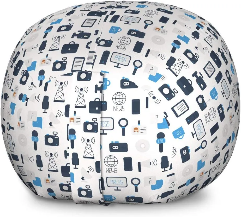 Ambesonne Blue and White Storage Toy Bag Chair, Journalism Mass Media Communication Theme Press TV News, Stuffed Animal Organizer Washable Bag, Large Size, Pale Blue Dark Blue