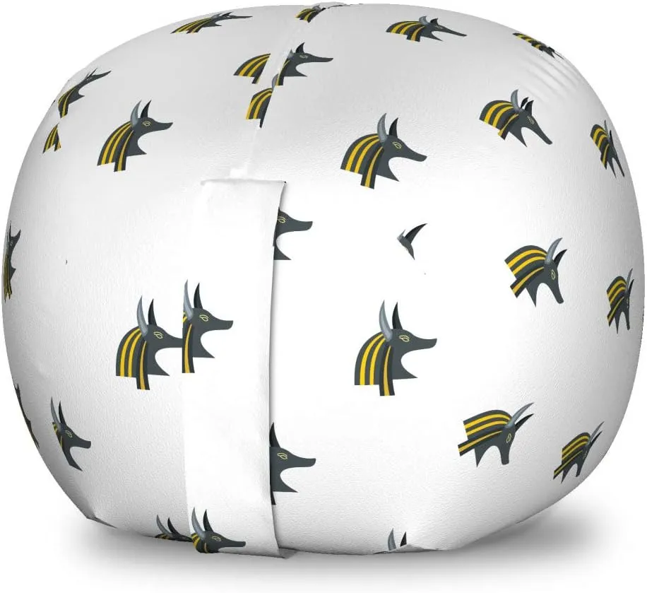 Ambesonne Egyptian Print Storage Toy Bag Chair, Head of an Indigenous Jackal Antiquities History, Stuffed Animal Organizer Washable Bag, Small Size, Yellow Black and Grey