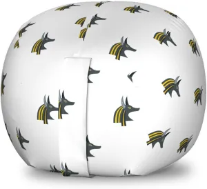 Ambesonne Egyptian Print Storage Toy Bag Chair, Head of an Indigenous Jackal Antiquities History, Stuffed Animal Organizer Washable Bag, Small Size, Yellow Black and Grey