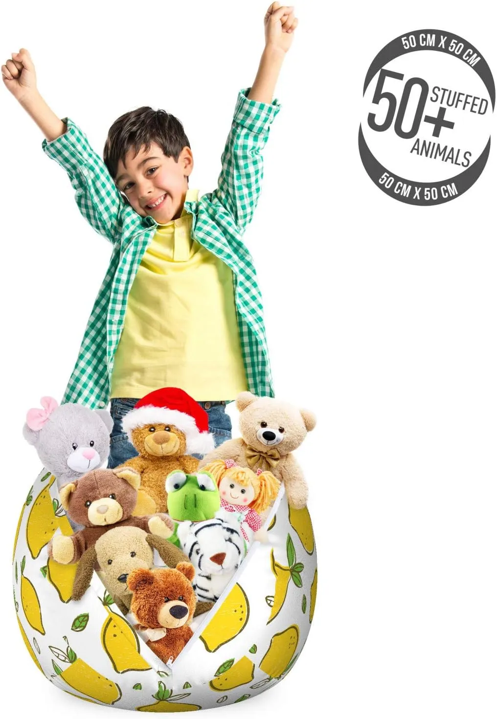 Ambesonne Lemons Storage Toy Bag Chair, Continuous Citrus Fruits Leaves Refreshing Cartoon Pattern, Stuffed Animal Organizer Washable Bag, Small Size, Lime Green Earth Yellow