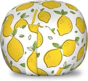 Ambesonne Lemons Storage Toy Bag Chair, Continuous Citrus Fruits Leaves Refreshing Cartoon Pattern, Stuffed Animal Organizer Washable Bag, Small Size, Lime Green Earth Yellow