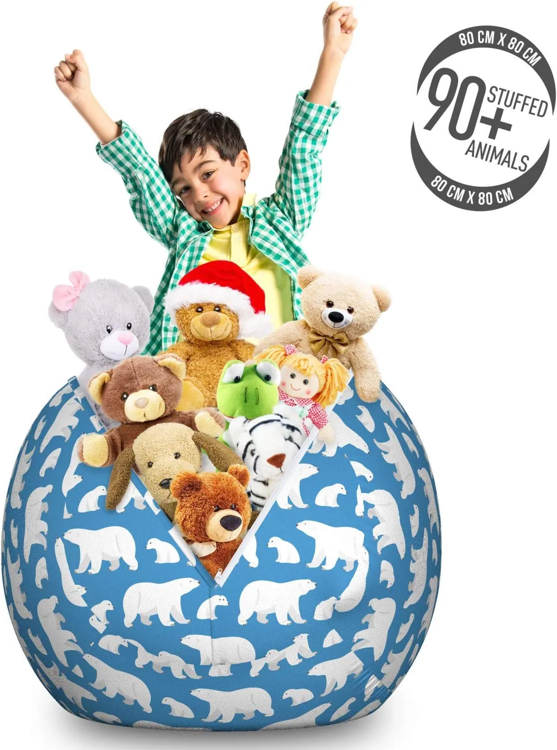 Ambesonne Polar Bear Storage Toy Bag Chair, Bear Family Carnivore Nordic Mammals Cold Lands Wild Happy Character, Stuffed Animal Organizer Washable Bag, Large Size, Pale Blue White