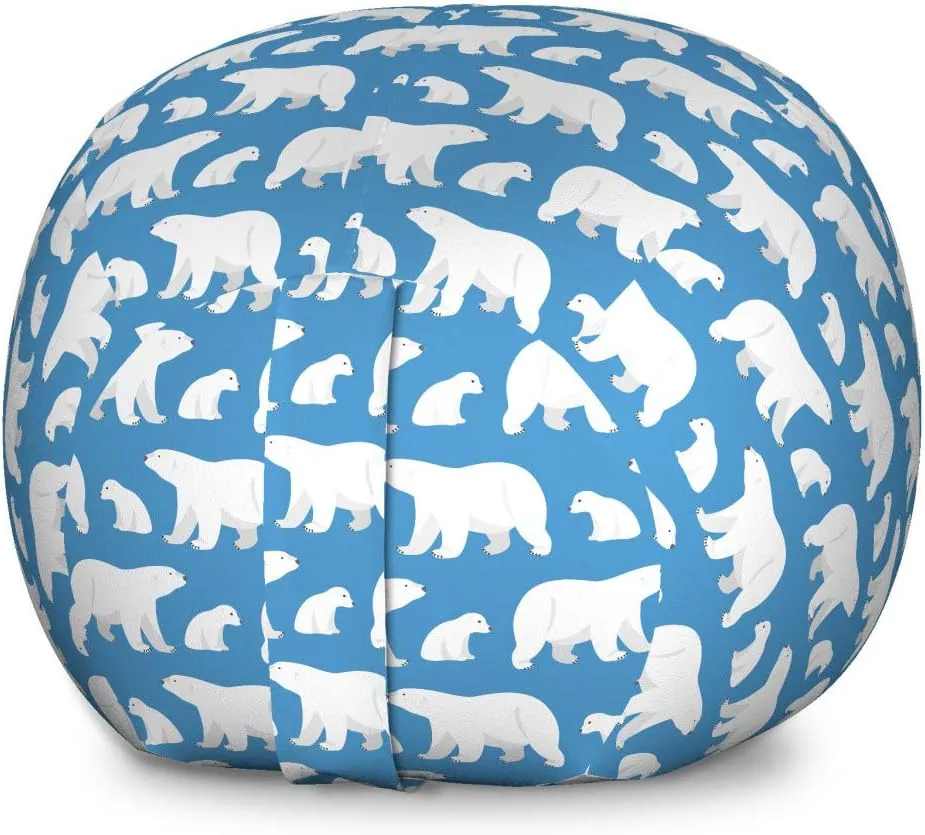Ambesonne Polar Bear Storage Toy Bag Chair, Bear Family Carnivore Nordic Mammals Cold Lands Wild Happy Character, Stuffed Animal Organizer Washable Bag, Large Size, Pale Blue White