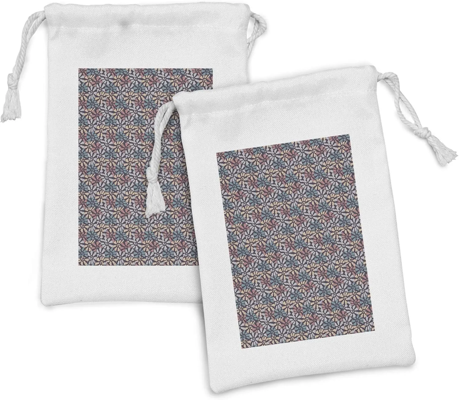 Ambesonne Shells Fabric Pouch Set of 2, Soft Pastel Colored Print Pattern of Seashells Auger Fighting Conch and Kings Crown, Small Drawstring Bag for Toiletries Masks and Favors, 9" x 6", Multicolor