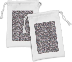 Ambesonne Shells Fabric Pouch Set of 2, Soft Pastel Colored Print Pattern of Seashells Auger Fighting Conch and Kings Crown, Small Drawstring Bag for Toiletries Masks and Favors, 9" x 6", Multicolor