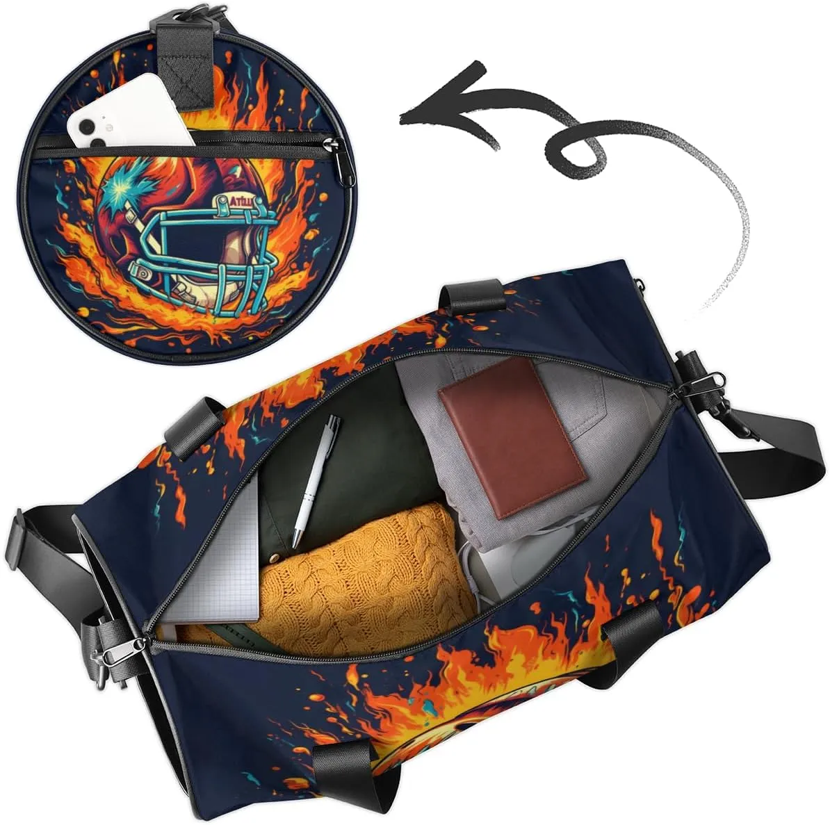 American Football Helmet Custom Duffel Bags Weekender Bags Custom Sport Duffel Bag Carry on Overnight Weekender Bag
