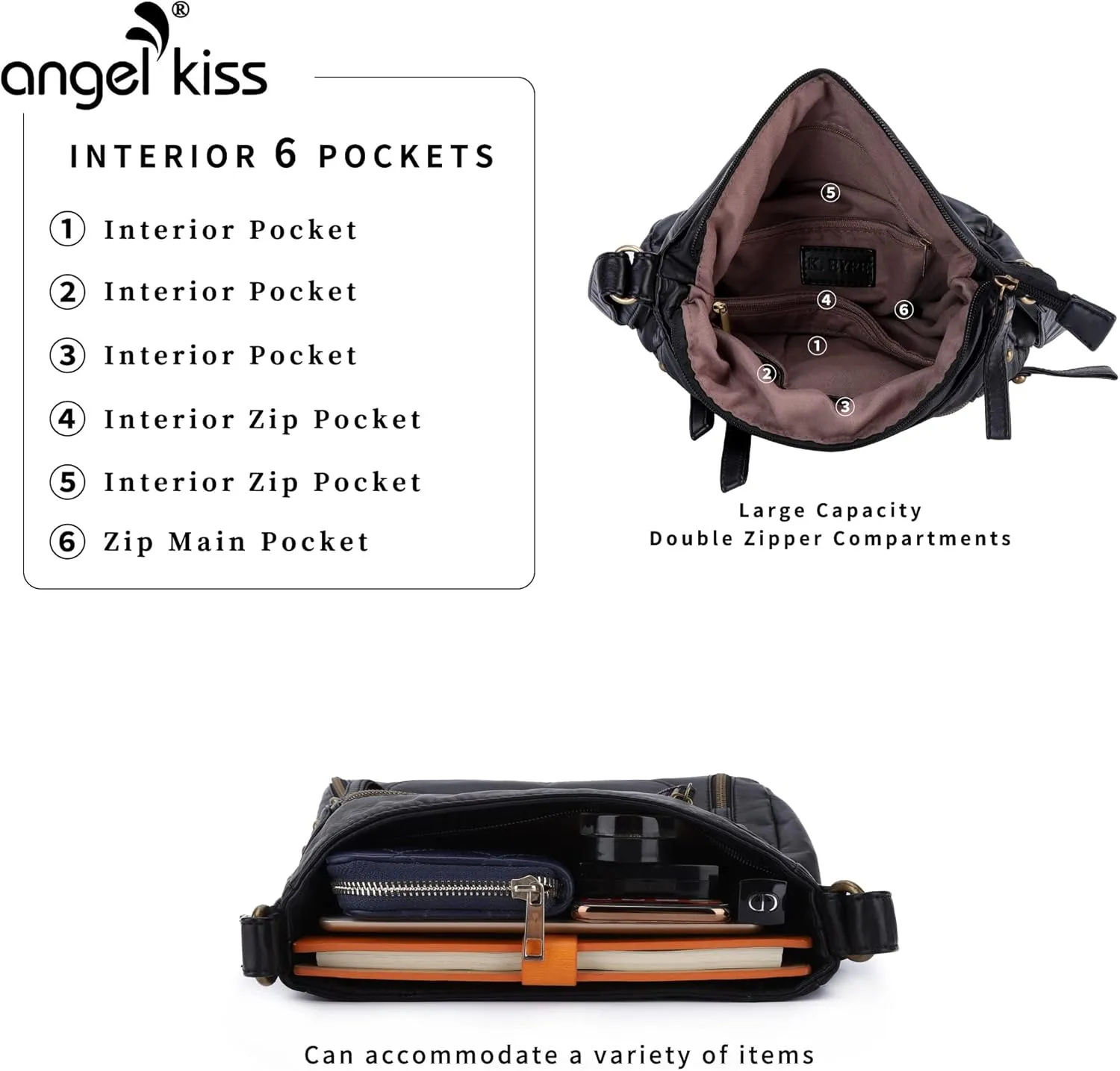 Angel Kiss Crossbody Bags Shoulder Bags and Handbags for Women Multi Pocket Daily Soft Hobo Purses Medium Size