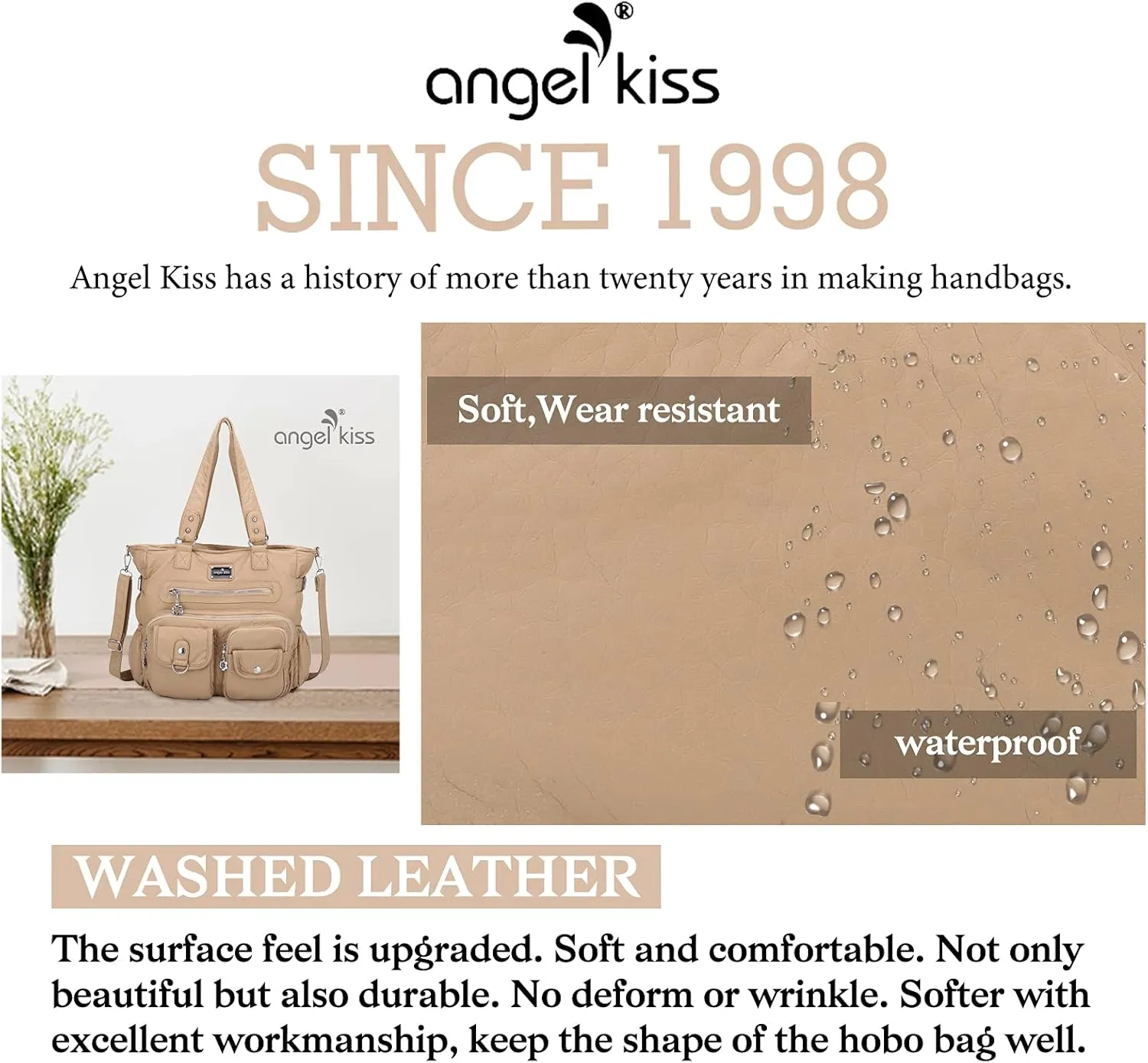 Angelkiss Purses and Handbag for Women Soft Leather Hobo Bags Satchel Shoulder Bags Ladies Tote Crossbody Bag