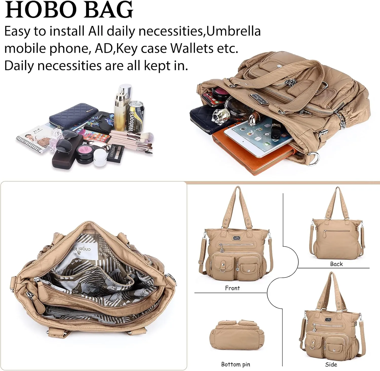 Angelkiss Purses and Handbag for Women Soft Leather Hobo Bags Satchel Shoulder Bags Ladies Tote Crossbody Bag