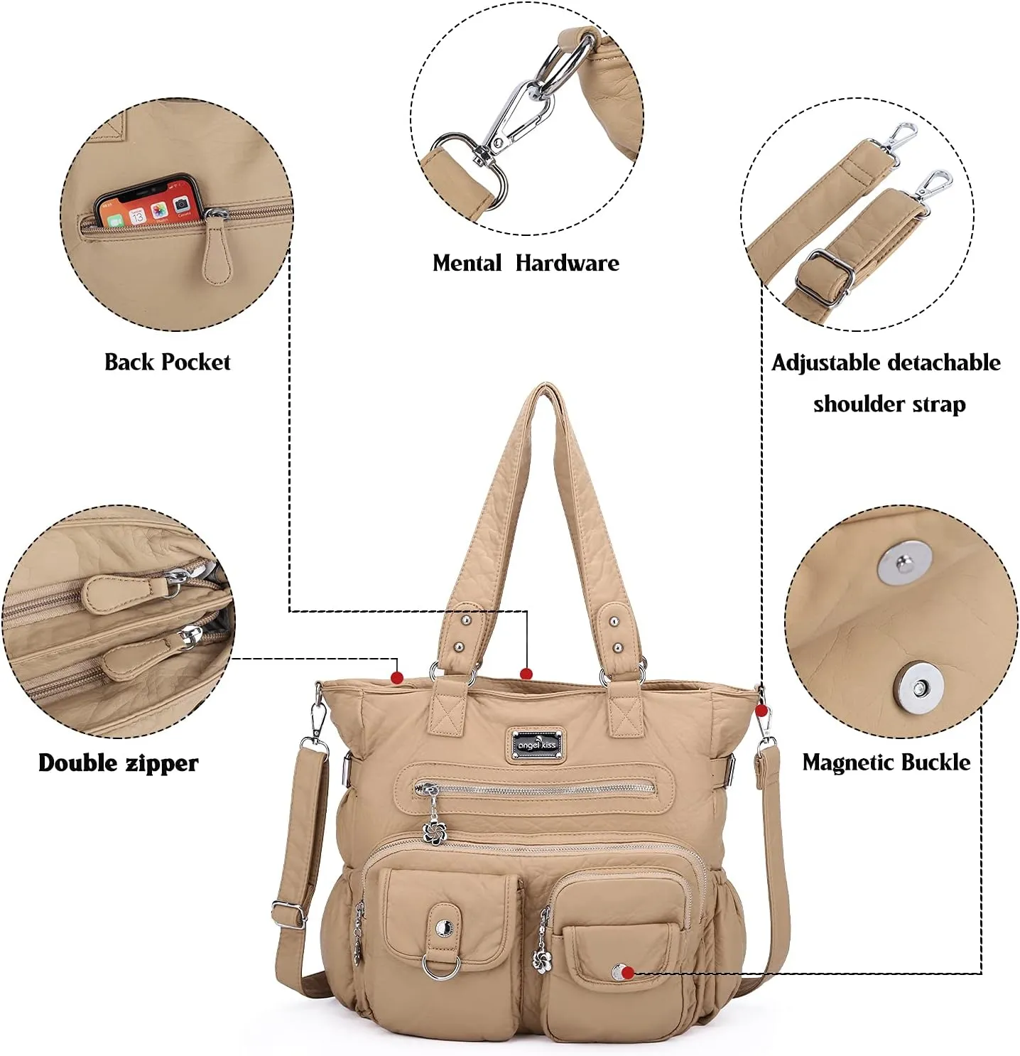 Angelkiss Purses and Handbag for Women Soft Leather Hobo Bags Satchel Shoulder Bags Ladies Tote Crossbody Bag
