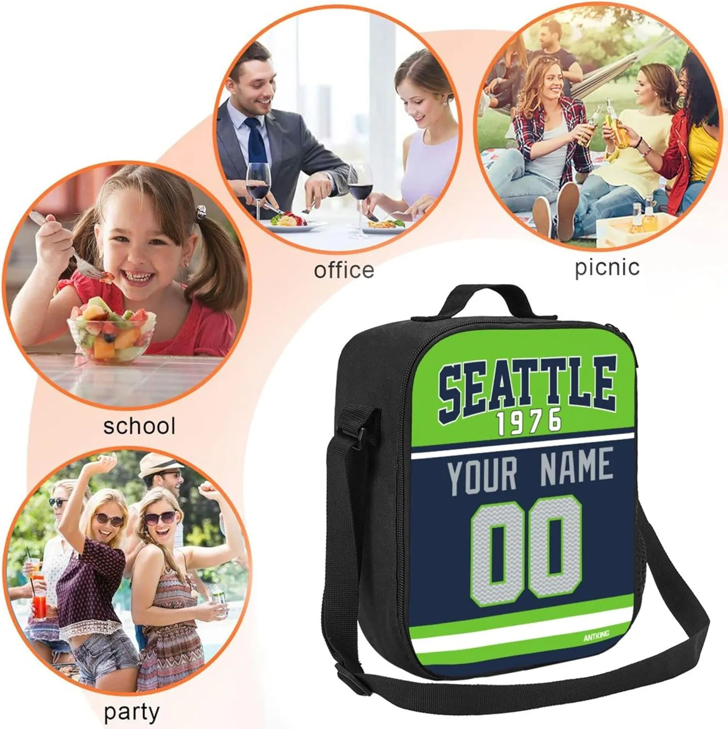 ANTKING Lunch Bag Custom Name and Number Lunch Box Gifts for Men Women