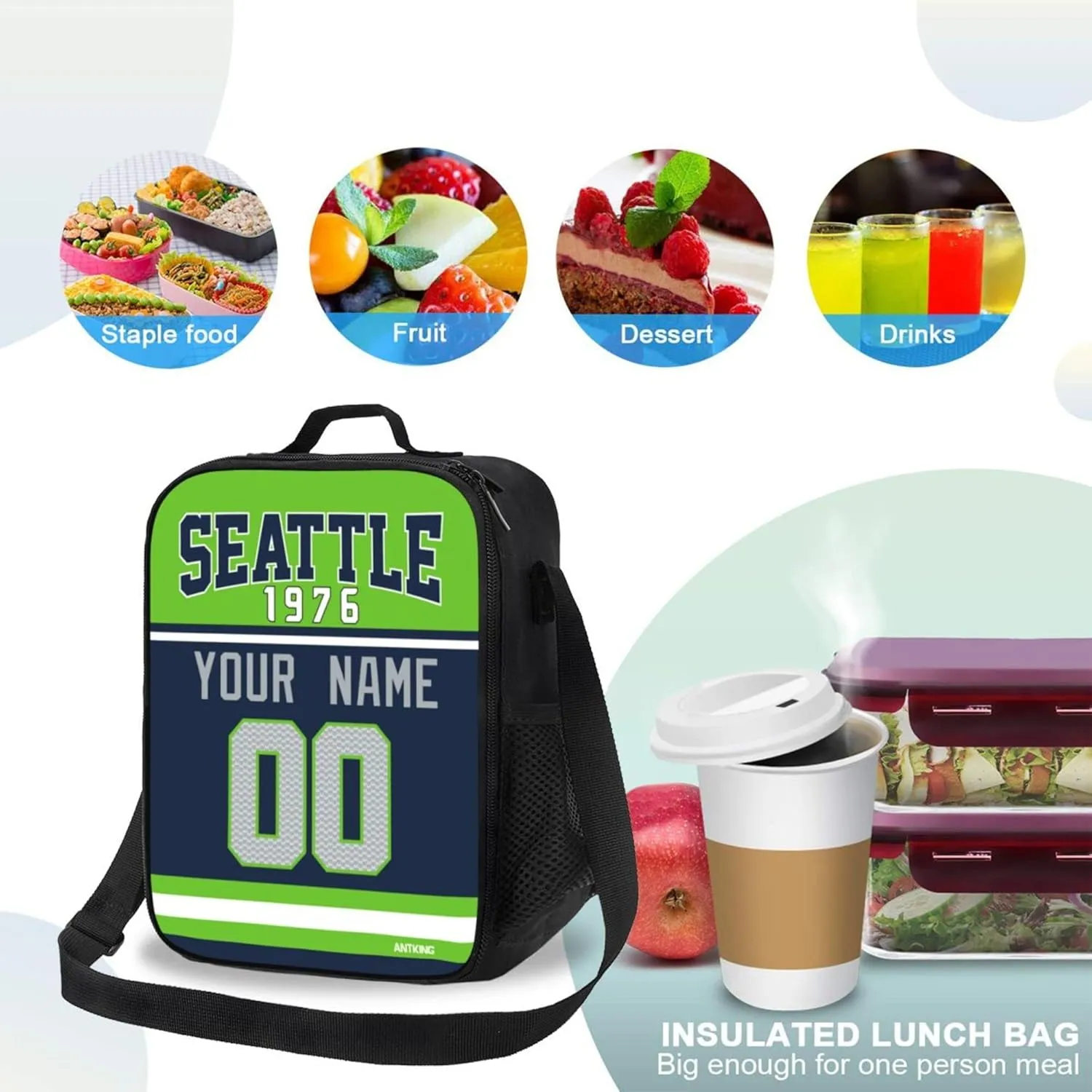 ANTKING Lunch Bag Custom Name and Number Lunch Box Gifts for Men Women