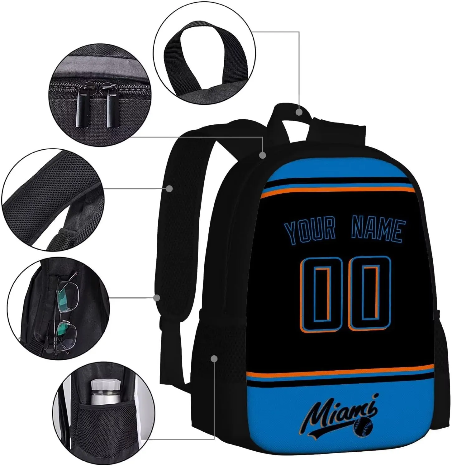 ANTKING Miami Backpack School Bags Custom Name Number for Men Youth Boy Gift