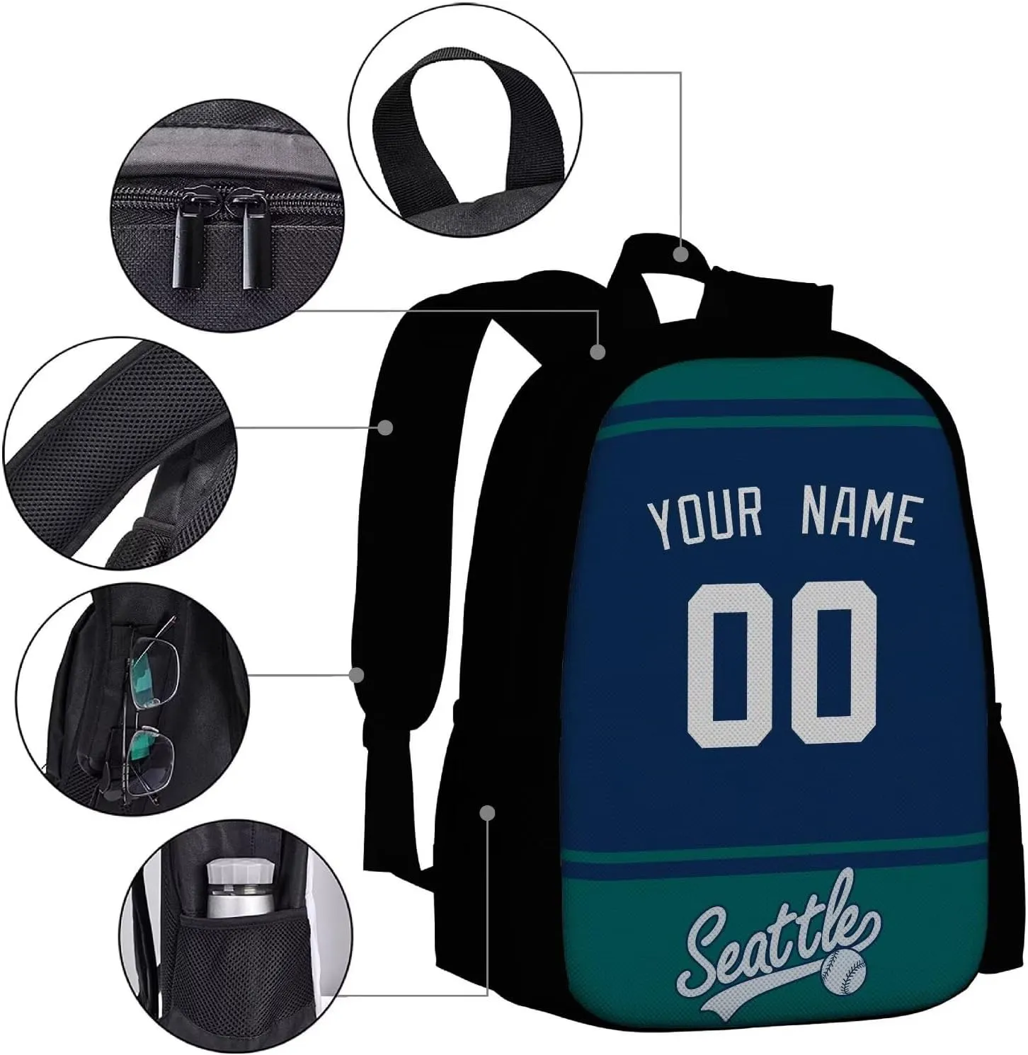 ANTKING Seattle Backpack School Bags Custom Name Number for Men Youth Boy Gift