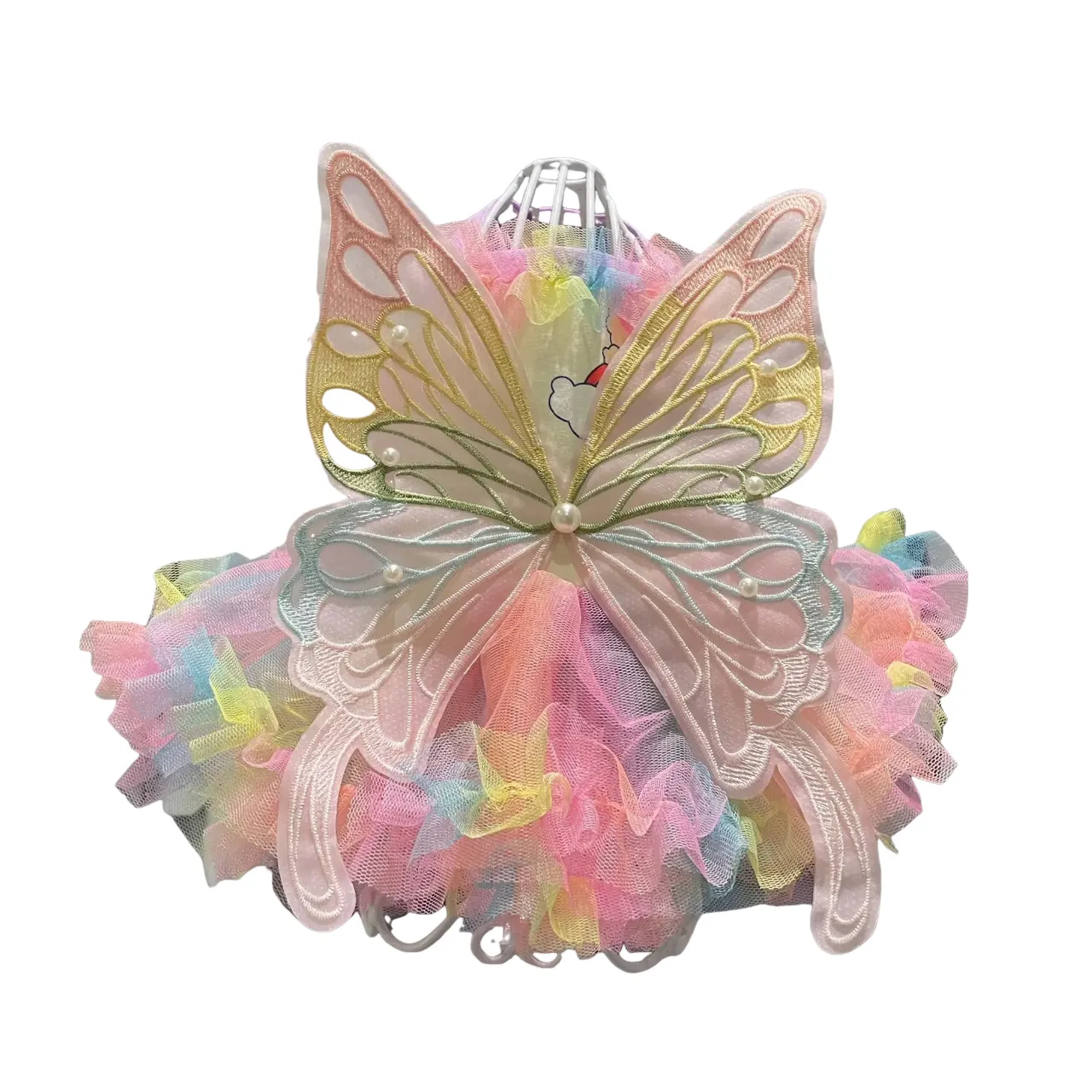 ANYWAGS Pet Clothes Princess Rainbow Colored Butterfly Wings with Bunny Print and Tassels for Cosplay and Fun Occasions