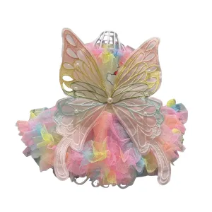 ANYWAGS Pet Clothes Princess Rainbow Colored Butterfly Wings with Bunny Print and Tassels for Cosplay and Fun Occasions