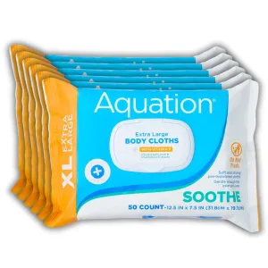 Aquation XL Body Cloth – 12.5x7.5" No-Rinse Cleansing Wipes with Aloe & Vitamin E – Hypoallergenic, For Adults, Kids, Seniors, Postpartum, Caregivers (50 Count / 6 Pack, 300 Total)