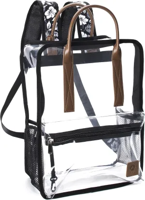 Argen Heavy duty clear TPU Backpack with Leather Handle, Clear bag Stadium approved, Transparent School Book Bag, See Through Bags for for Adults, TPU Bookbags Medium