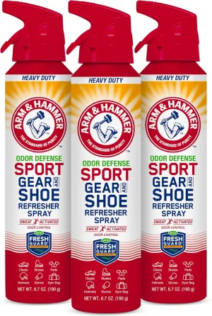 Arm & Hammer™ Sport Gear & Shoe Refresher Spray, Heavy Duty Odor Defense for Sports Gear and Footwear, Deodorizer for Gym Bags, Boxing Gloves, Hockey Equipment, and Football Pads (6.7 oz) (3 pack)