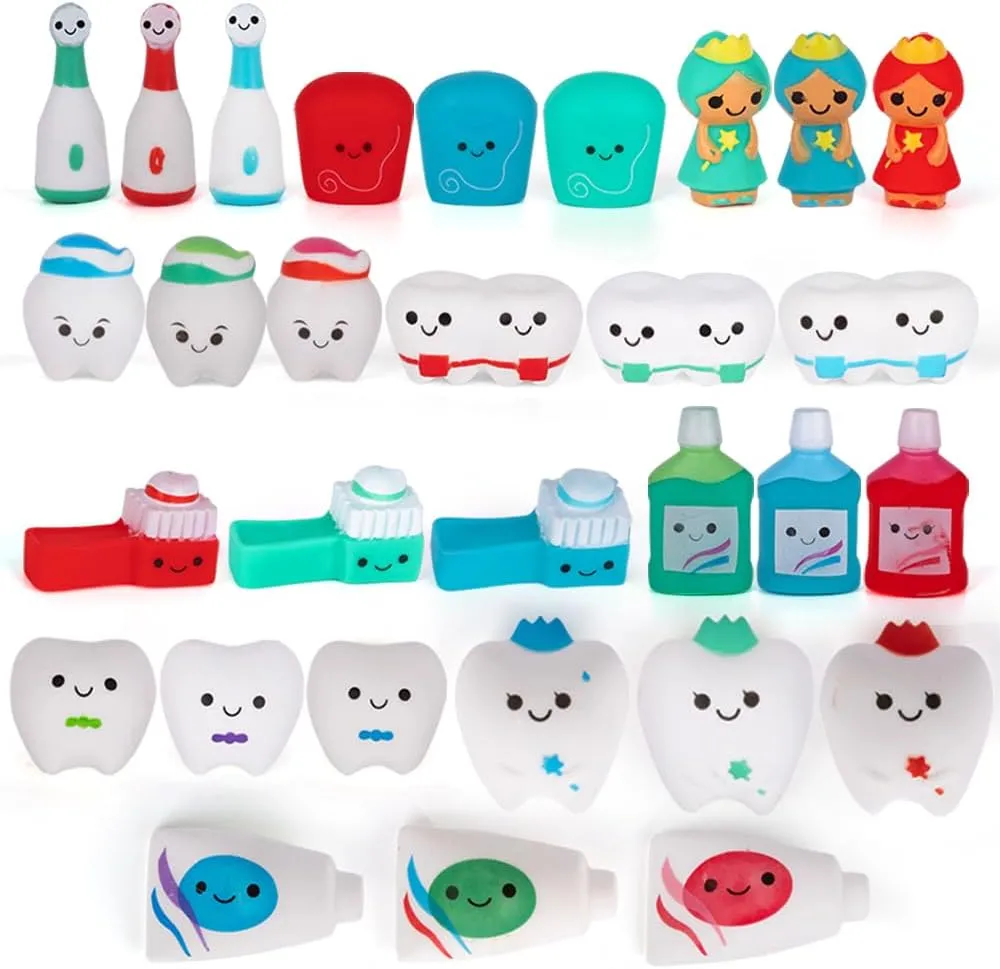 ArtCreativity Dental Character Assortment, Set of 25, Cute Tooth Fairy Toys for Kids, Rubbery Dentist Office Giveaways for Children, Holiday Stocking Stuffers, Unique Birthday Party Favors