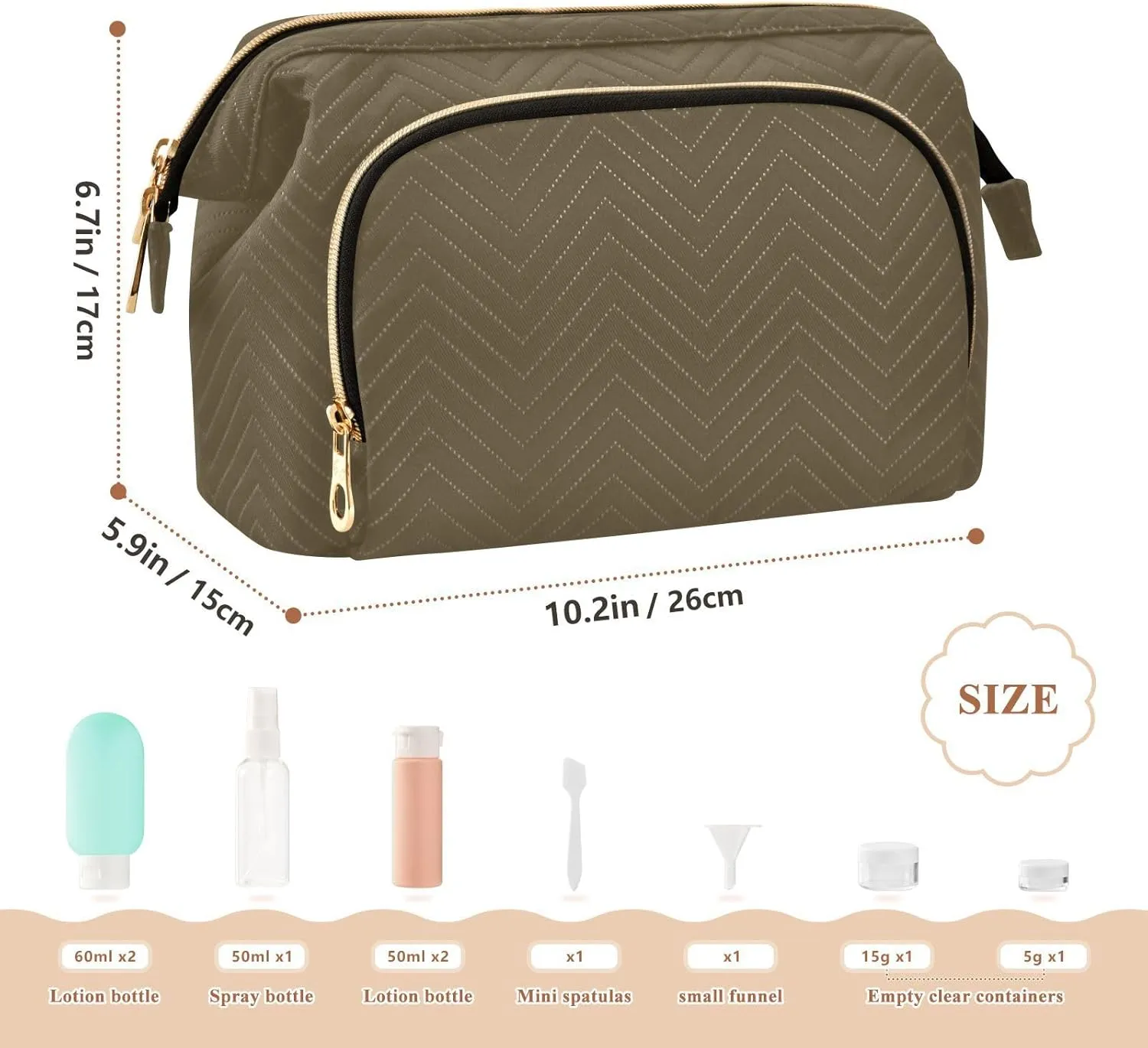 Ash Brown Makeup Bag Travel Toiletry Bag Cute Cosmetic Bag Pouch Make Up Bags Small Makeup Box Case Skincare Bag Organizer for Women Men Purse Adults Trip Sports Toiletries