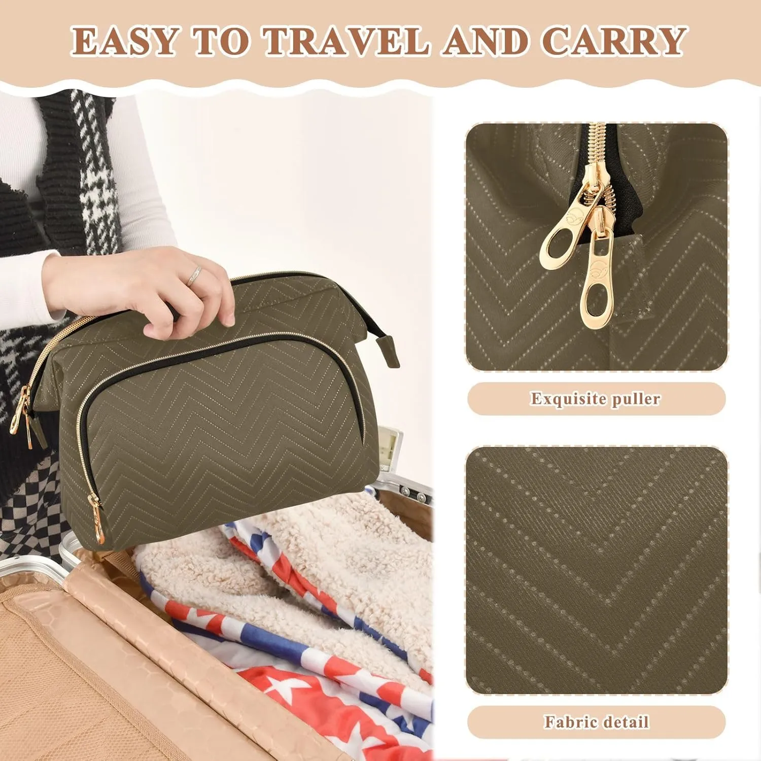 Ash Brown Makeup Bag Travel Toiletry Bag Cute Cosmetic Bag Pouch Make Up Bags Small Makeup Box Case Skincare Bag Organizer for Women Men Purse Adults Trip Sports Toiletries