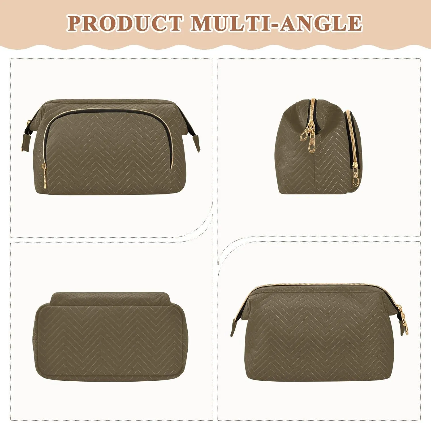Ash Brown Makeup Bag Travel Toiletry Bag Cute Cosmetic Bag Pouch Make Up Bags Small Makeup Box Case Skincare Bag Organizer for Women Men Purse Adults Trip Sports Toiletries