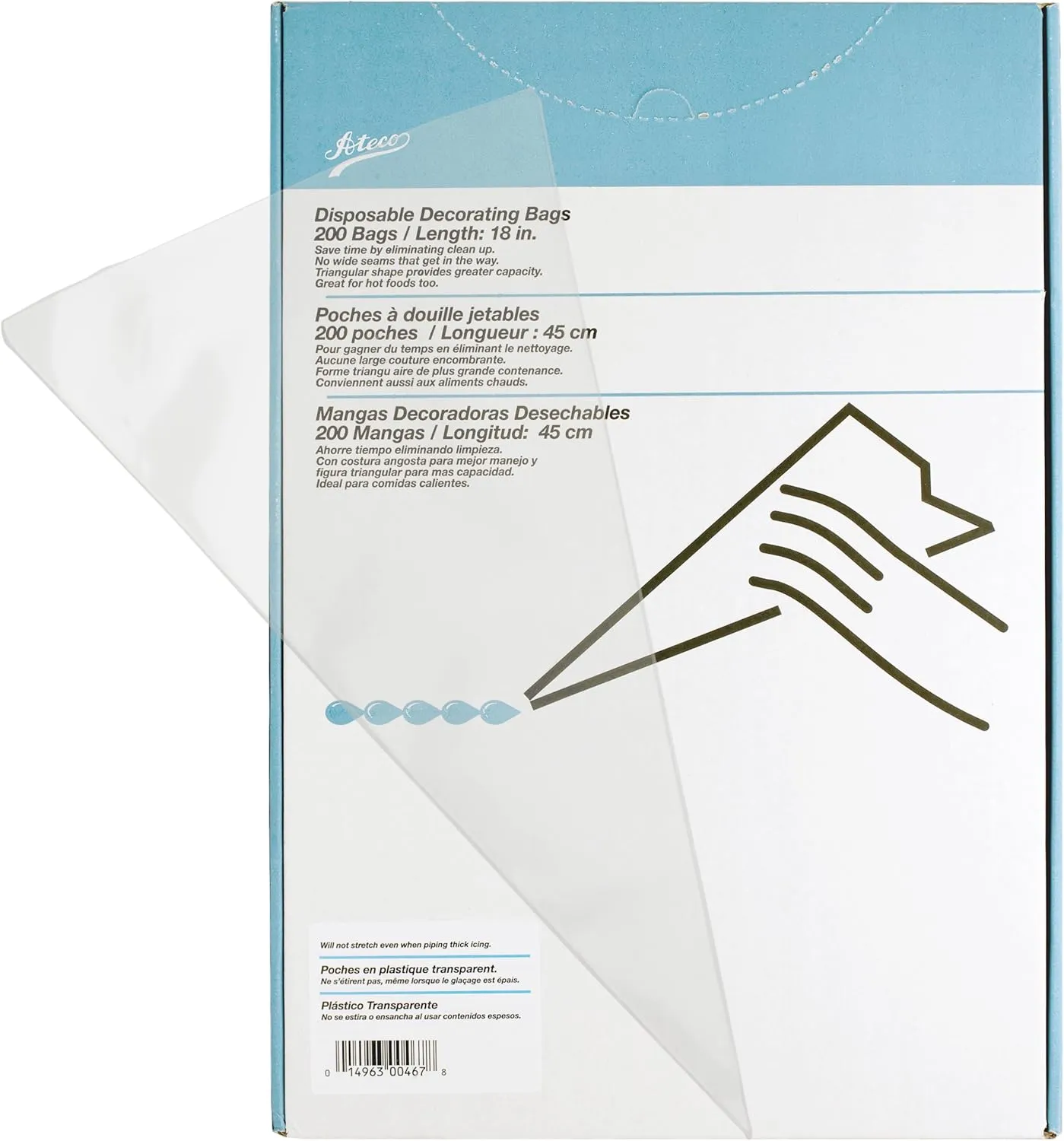 Ateco Soft Disposable Decorating Bags, 18-Inch, Pack of 200, Made in USA