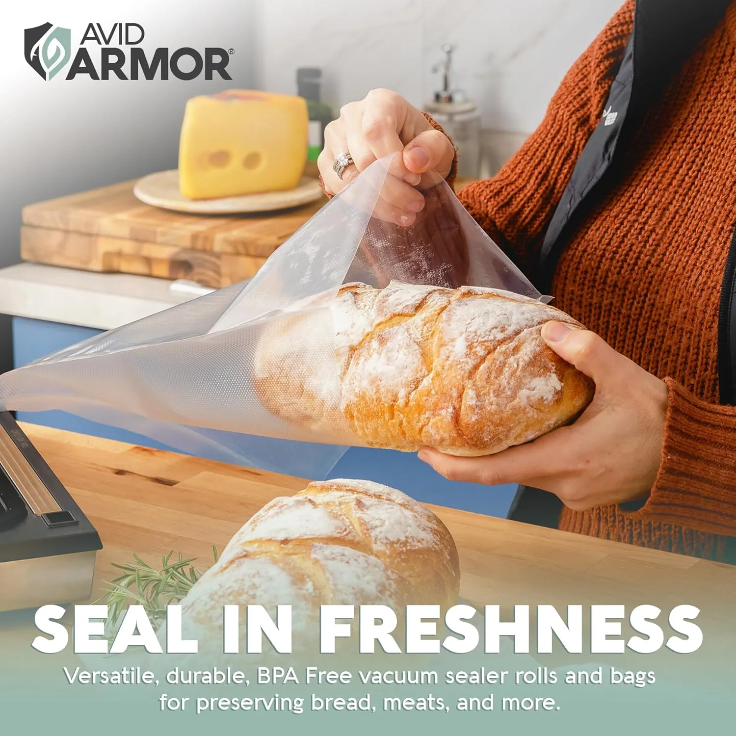 Avid Armor Vacuum Sealer Bags & Rolls – Heavy Duty, BPA-Free, Pre-Cut & Custom-Sized for Food Storage, Meal Prep & Sous Vide – 20 Pint, 30 Quart, 2 Rolls (11"x20ft), 1 Roll (8"x20ft)