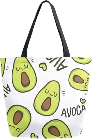 Avocado Pattern Canvas Tote Bag Reusable Grocery Bags Tote Carrying Bag with Handles