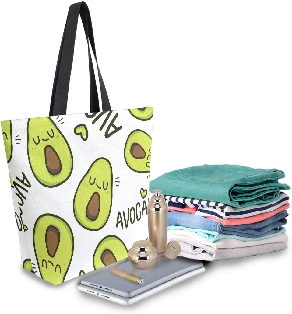 Avocado Pattern Canvas Tote Bag Reusable Grocery Bags Tote Carrying Bag with Handles