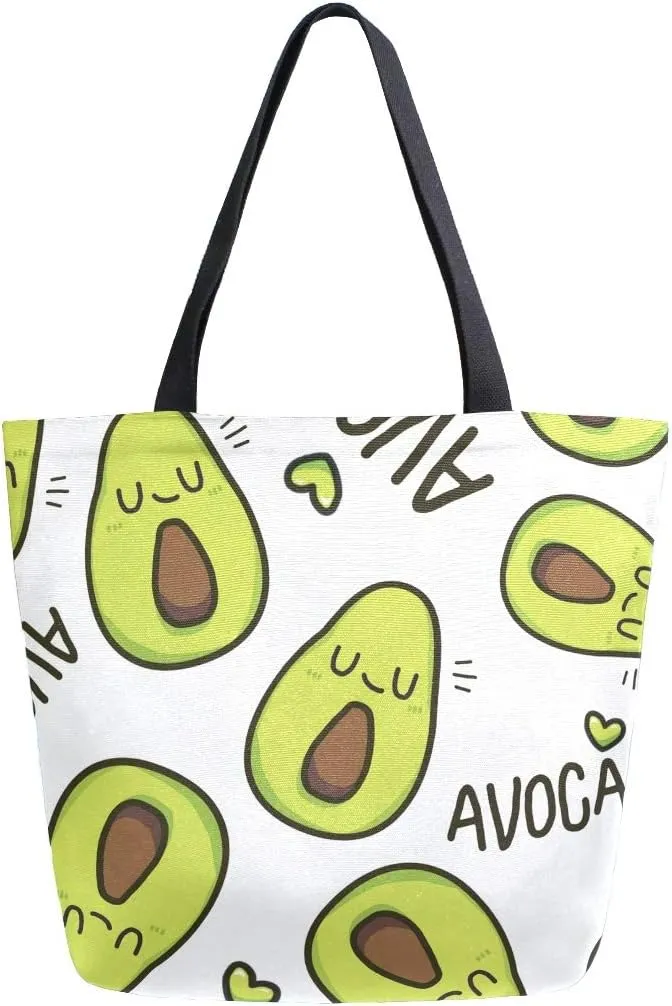 Avocado Pattern Canvas Tote Bag Reusable Grocery Bags Tote Carrying Bag with Handles